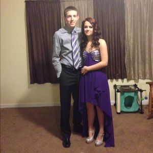 Purple prom dress, sequin studded top